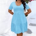 thumbnail image 4 of CYRBOKO Women's Plus Size Dresses Midi, Loose Fit Summer Crew Neck Short Sleeve Casual Dresses Light Blue Size 3XL, 4 of 4