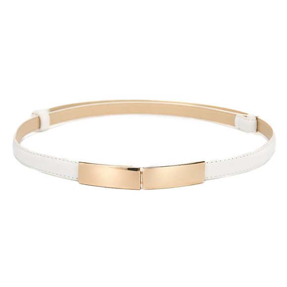 Women Lady Leather Belt Thin Skinny Metal Gold Elastic Buckle Waistband Belt Dress Clothing Accessories