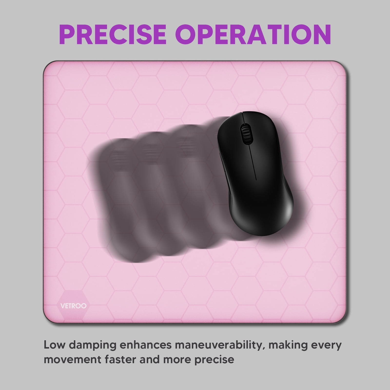 Vetroo GMP300 Tempered Glass Gaming Mouse Pad, Micro-Etched 3mm Tempered Glass with Silicone Anti-Slip Base, Multi-Layer Curing, Smooth Operation for Esport & Work - Pink