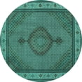 thumbnail image 1 of Ahgly Company Machine Washable Indoor Round Medallion Turquoise Blue Traditional Area Rugs, 7' Round, 1 of 4