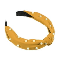 Unique Bargains 1 Pcs Hairband for Women Satin Knotted Pearl Headband Yellow 1.1 Inch Wide