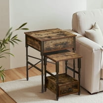 Set of 2 Nightstand with Storage Drawer and Open Shelf for Bedroom, Living Room, X Design, One Drawer, Brown