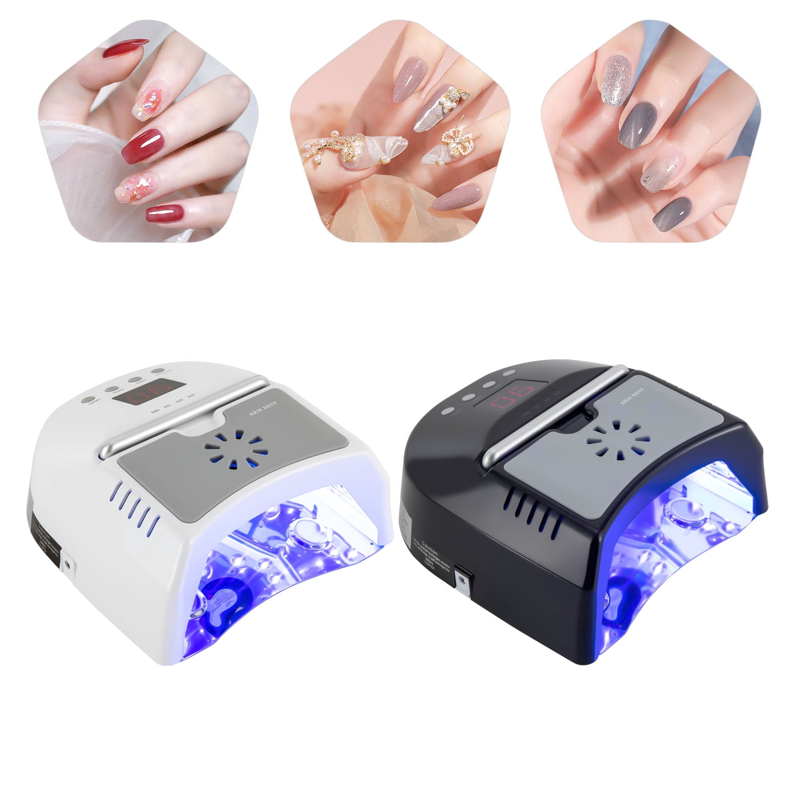 72W UV LED Nail Lamp with Rechargeable Lithium Battery, Digital Timer, Cooling Fan, Removable Base for Fast Drying and Safe Nail Care