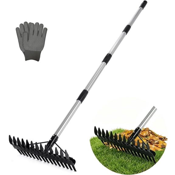 ROMUCHE Thatch Rake, Landscape Rake & Weed Rake, 65" Long Handle Heavy Duty Dual-Sided Rake for Lawn Dethatching, Soil Leveling & Garden Debris Cleanup