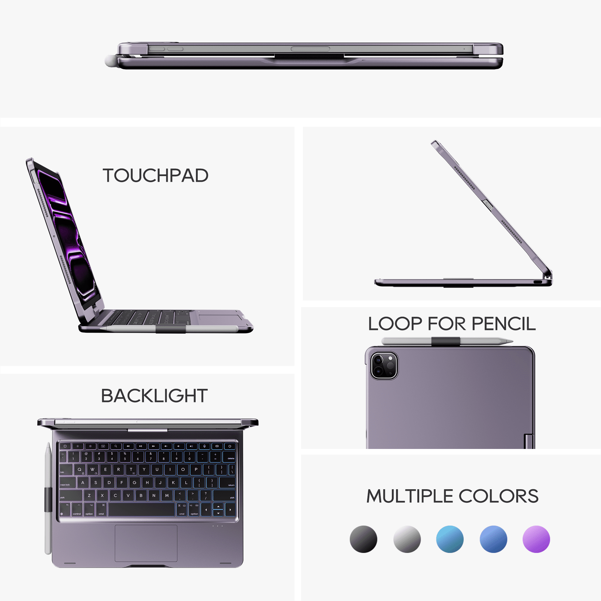edaiser Swivel Keyboard Case for Apple iPad Pro 11 inch M5 2025, M4 2024 A3357 A3358 A3359 A2836 A2837 A3006; Wireless 360 Rotatable Cover with Pencil Holder, Multi-Touch Trackpad, Metallic Purple