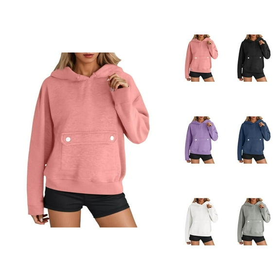 Kawaii Clothes Women's Solid Color Sweatshirt Women's Casual Solid Color Hooded Sweatshirt With Pocket Comfortable Pullover Hoodie For Everyday Wear