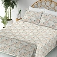 thumbnail image 3 of Ambesonne Vintage Fitted & Flat Sheet with Shams 4 Pcs Set, Art Nostalgia Roses Leaves, Queen, Pale Peach Laurel Green, 3 of 5