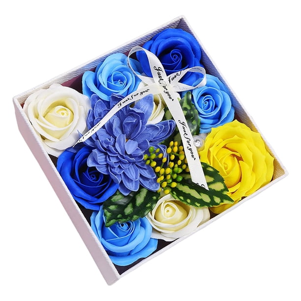 Jabón de Rosas Caja de Regalo de Flores Jabón de Baño de Flores Jabón Perfumado Floral Flores de Rosas Artificiales Rosa para Fiesta Aniversario Azul
