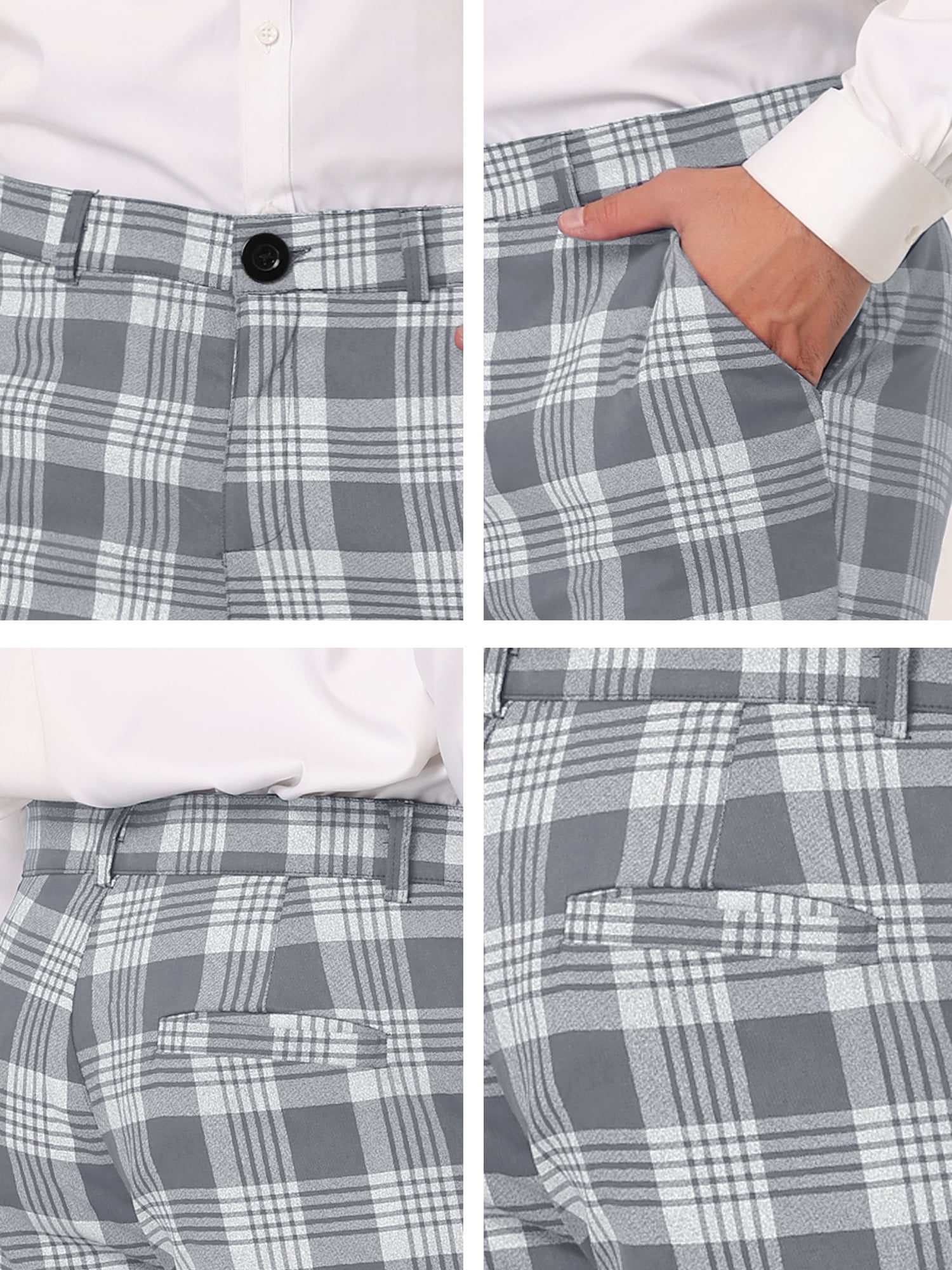 Unique Bargains Men's Plaid Dress Pants Casual Slim Fit Checkered Business Trousers 40 Gray
