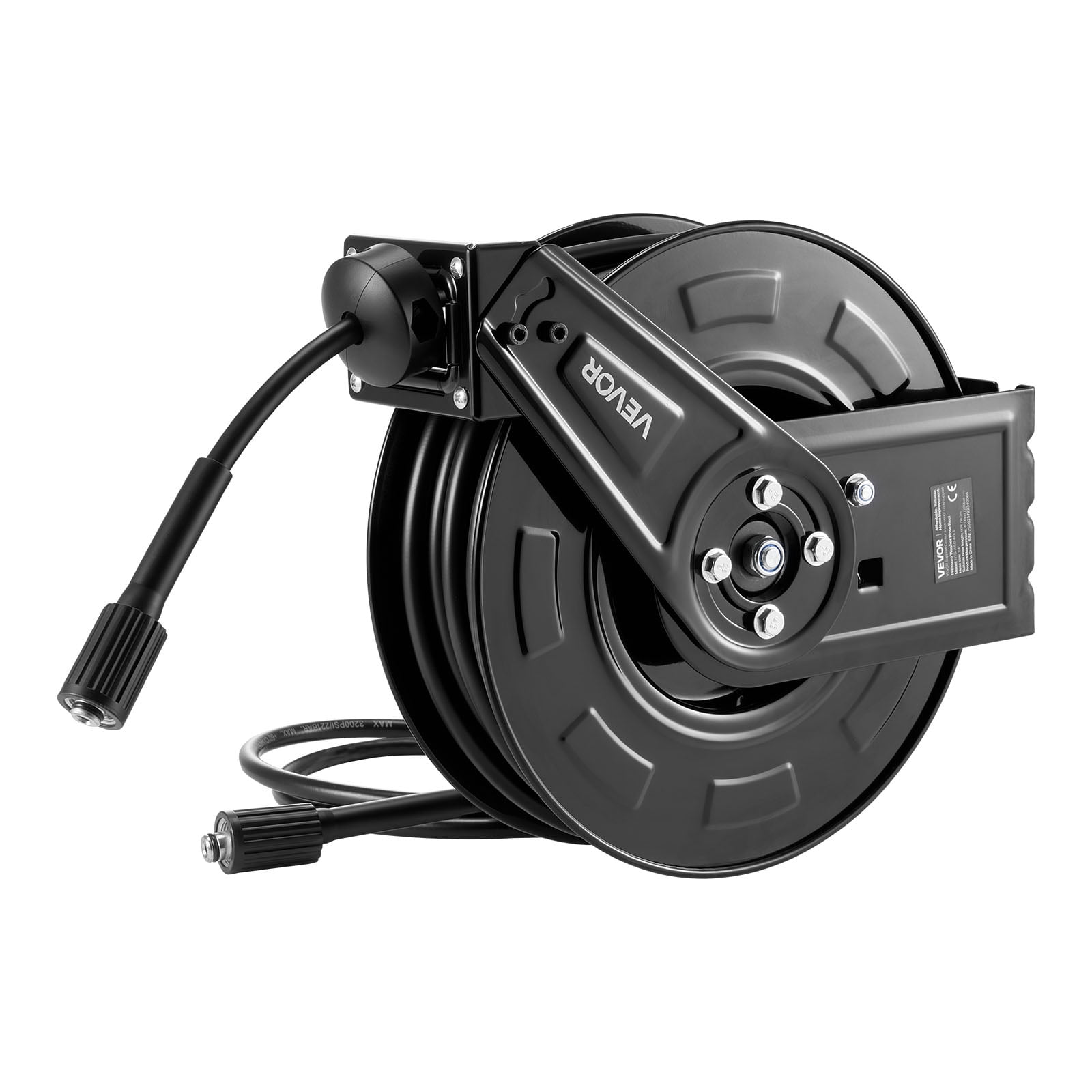 VEVOR Pressure Washer Hose Reel, 60 ft x 1/4 inch Retractable Power Heavy-Duty Steel Washer Hose Reel, 4000PSI Max, Auto-Rewinding, Flexible Wall/Floor Mounted for Car Washing,Garden,Floor Cleaning