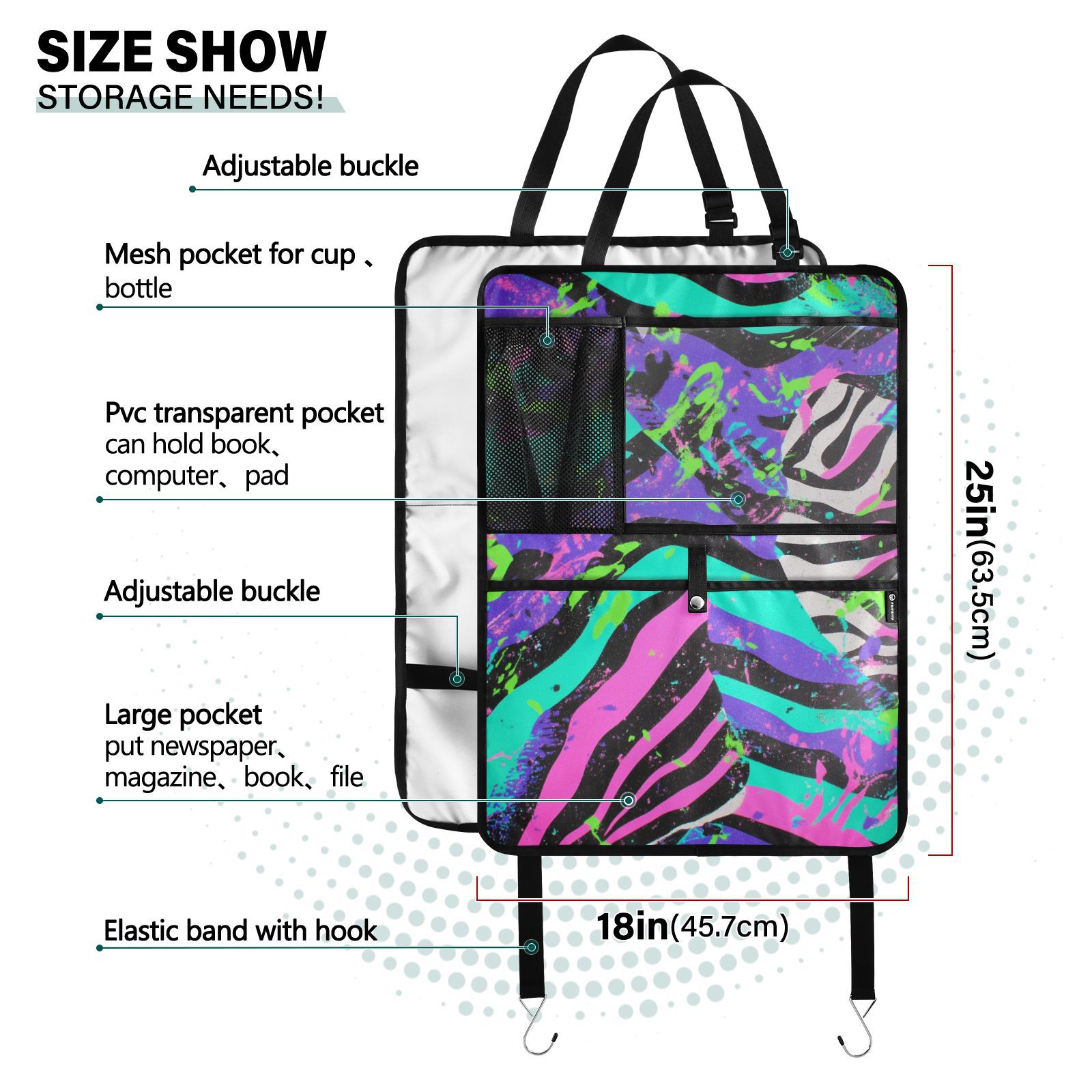 Neon zebra splatter print art 61 Pack Backseat Protector Seat Covers for Your Car, SUV, Minivan or Truck Seats - Vehicle Back Seat Safety Accessories - Universal Fit Automotive Interior Protectors