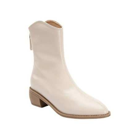 

SIMANLAN Womens Comfort Booties Casual Chunky Heel Work Anti-Slip Western Ankle Boots Beige 5