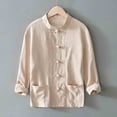 thumbnail image 4 of ROHUUQUE Men's Cotton Linen Shirts Stand Collar Long Sleeve Solid Frog Button Pocket Loose Casual Tops Daily Outdoor, 4 of 9