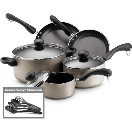 Farberware Dishwasher Safe Non-Stick 12-Piece Cookware Set, Champagne