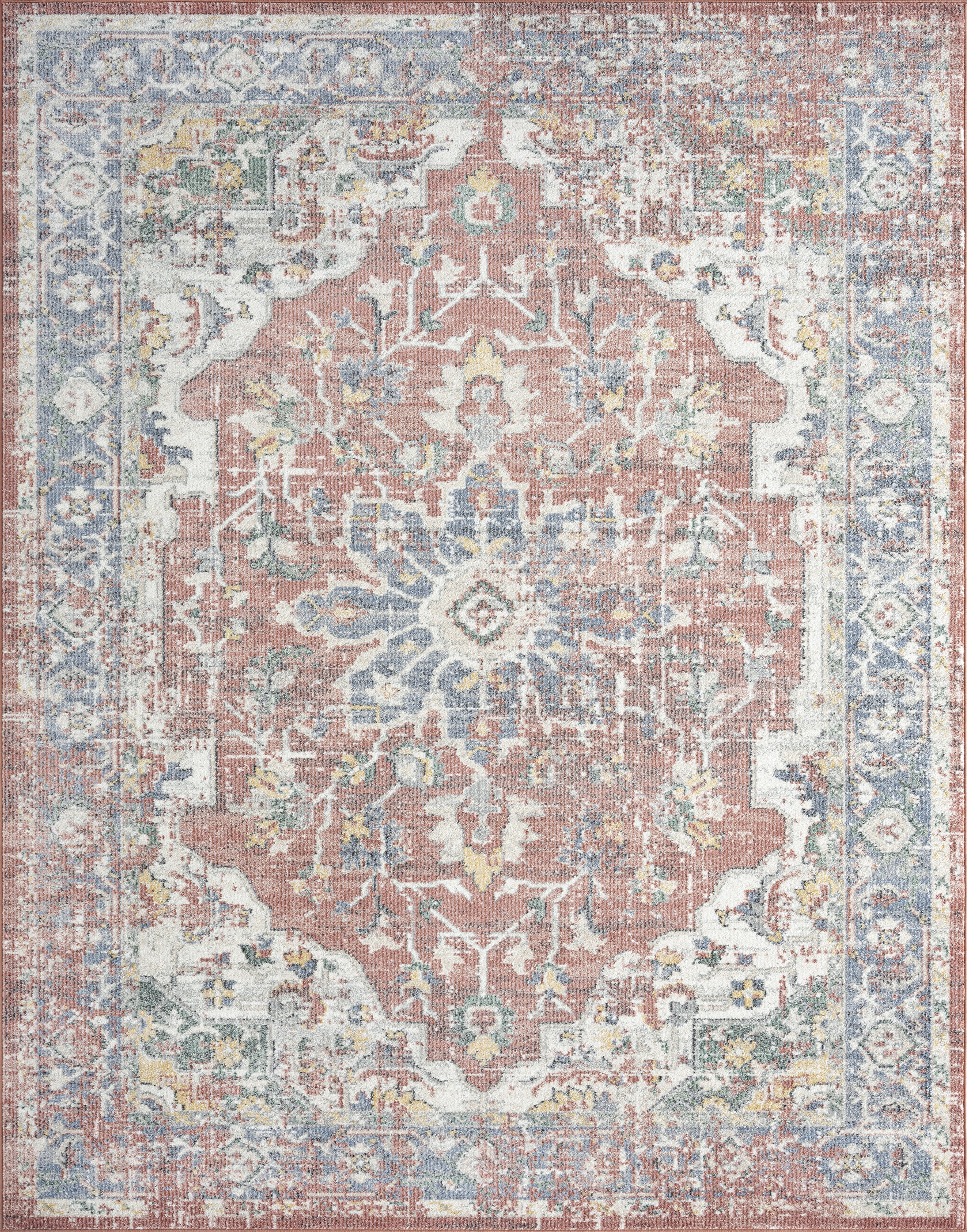 Addison Traditional 5' x 7' Rust and Blue Polypropylene Indoor Area Rug