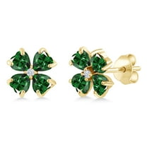 Gem Stone King 18K Yellow Gold Plated Silver Green Nano Emerald Earrings for Women | 3.23 Cttw | Gemstone May Birthstone | Heart Shape 4MM
