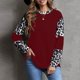 thumbnail image 2 of Blusas con estampado de leopardo para mujer, blusas elegantes informales con bloques de Color, camisetas holgadas de otoño con cuello redondo para mujer, color rojo vino L, 2 of 6