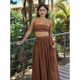 thumbnail image 5 of Women'S 2-Piece Set Sleeveless Strappy Tank A-Line Maxi Skirts Casual Pleated Beach Boho Maxi Skirt with Pocket Brown M, 5 of 7