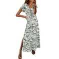 thumbnail image 2 of Yotami Women's Plus Size Beach Dress Floral Print Summer Side Slit Maxi Dress V-Neck Short Sleeve Sundress for Everyday, 2 of 3