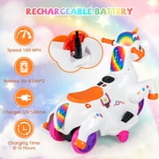 Costway 12V Kids Ride on Unicorn Toy with Training Wheels Music One-button Start Horse Toy Multicolor