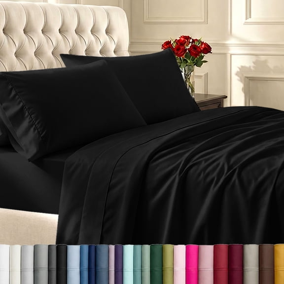 California Design Den 400 Thread Count 100% Cotton Sateen Full Sheet Set - Black