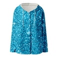 thumbnail image 5 of Fall Jackets for Women Trendy Hooded Full Zipper Solid Loose Sequin Drawstring Plus Size Fall Coats for Women,Blue,L, 5 of 5