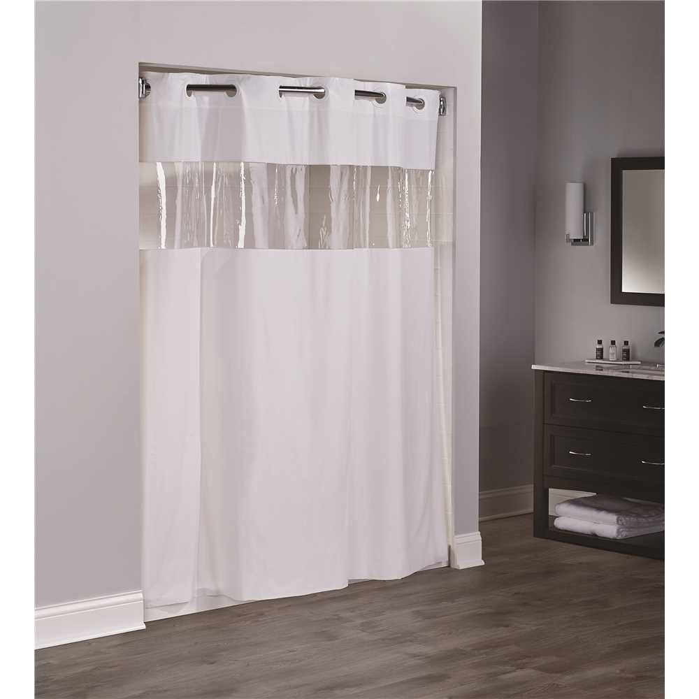 Fabric Shower Curtain Liner In White, Hookless Checkmate Shower Curtain Liner