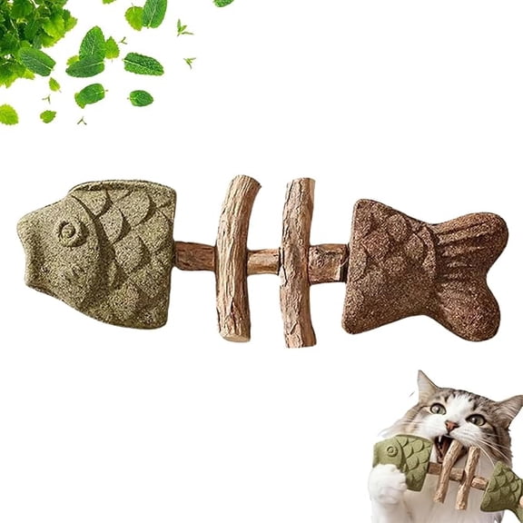 Cat Chew Toy, Interactive Cat Toy with Catnip, Dental Care for Cats, Teething Toy for Indoor Cats, Fish Bone Shape in Mixed Flavors 16x6 cm