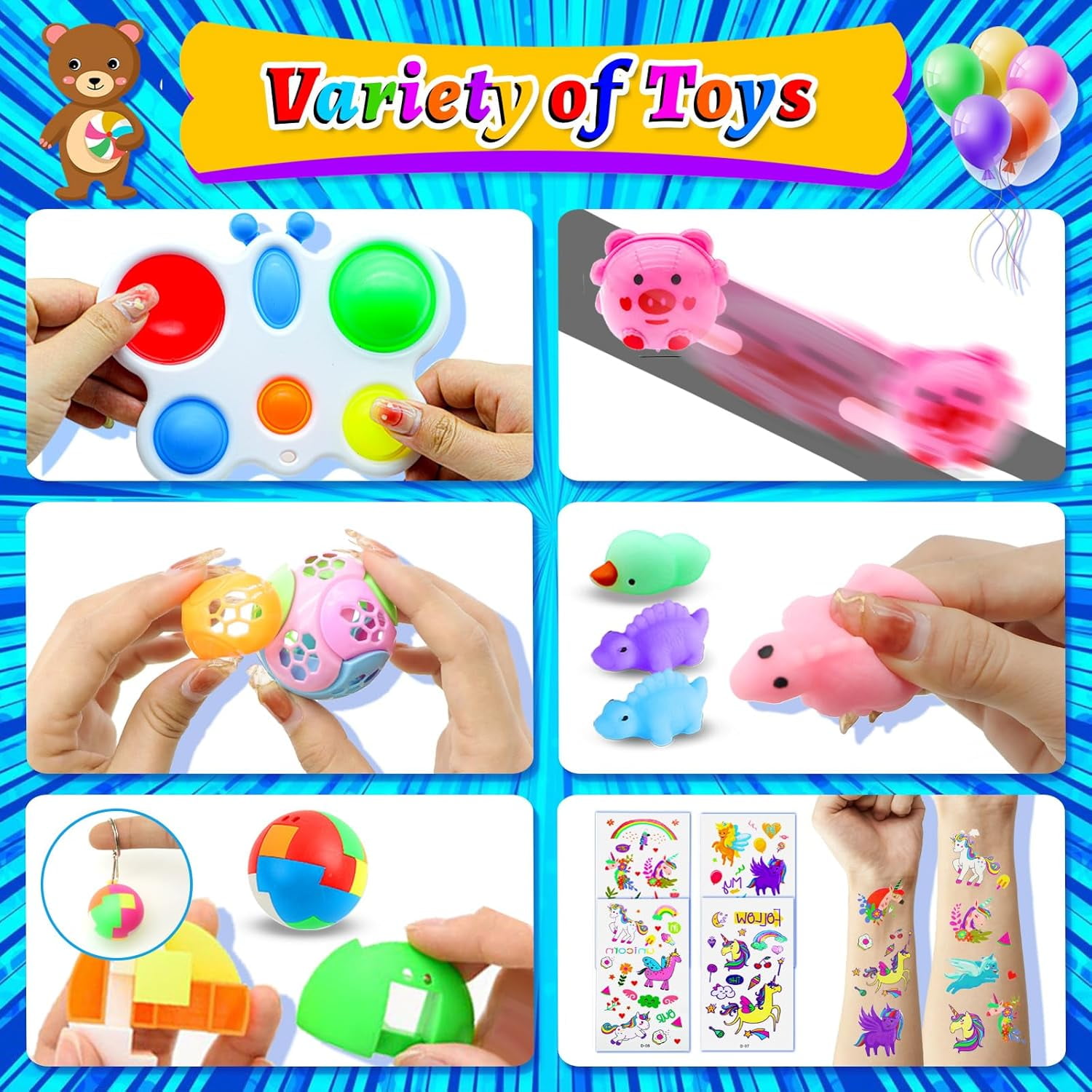206-Piece Party Favor Toy Set – Fun Assorted Goodie Bag Fillers, Sensory Fidget Toys, Pinata Prizes, Classroom Rewards, and Treasure Box Gifts for Kids