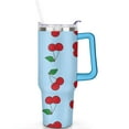 thumbnail image 2 of 40oz Red Cherry Fruit Pattern Stainless Steel Flip Straw Tumbler Spill Proof Travel Cup Double Wall Vacuum Insulated Coffee Mug with Top Handle, 2 of 6