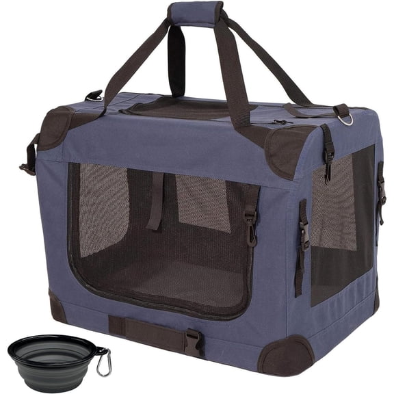Extra Large Cat Carrier Soft Sided, Portable Small Dog Carrier for 2 Cats, 24"x16.5"x16" Car Travel Folding Comfortable Design with Bowl, Blue