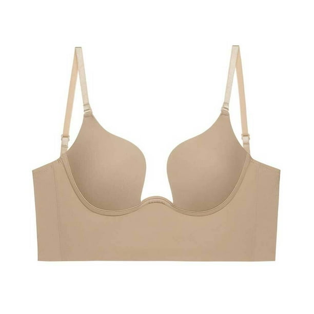 Sexy Backless Bra U Shape Breathable Underwear Halter Push Up Simple Nude  Seamless Solid Color Soft Padded Lingerie 85C
