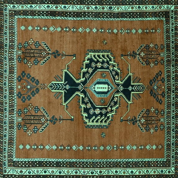 Ahgly Company Machine Washable Indoor Square Persian Turquoise Blue Traditional Area Rugs, 6' Square