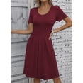 thumbnail image 4 of Mengpipi Dresses for Women Summer Casual Crew Neck Loose Flowy with Pockets, Burgundy-XL(US 16-18), 4 of 5