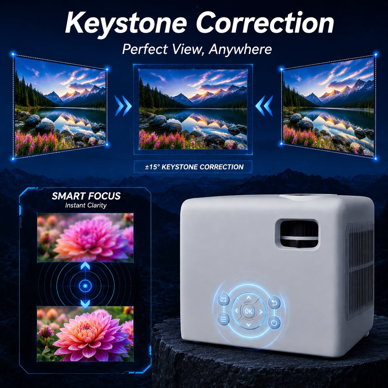 Groview Native 1080P Mini Projector, Support 4K Projector with 5G WiFi and Bluetooth, 300 ANSI Movie Projector Compatible with HDMI/USB/PC/AV, 300" Display Full HD Home Theater, Outdoor & Indoor Use