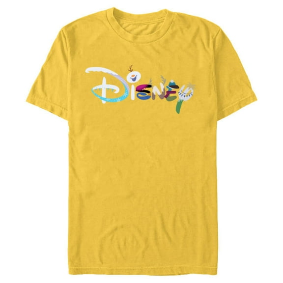 Disney Princess Frozen Characters Elsa Anna Olaf Disney Logo - Short Sleeve Blended T-Shirt for Adults - Customized-Yellow
