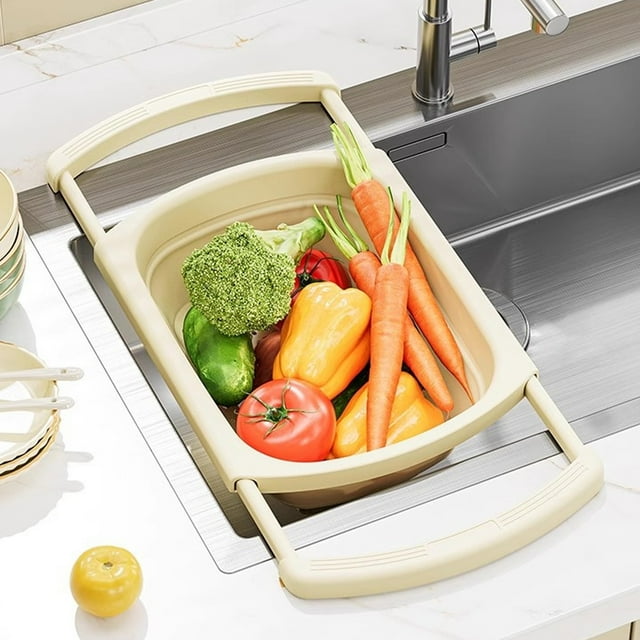 Mother's Day Gift's,Large Capacity Retractable Draining Rack - Vegetable and Fruit Strainer Basket, Multifunctional Dishwashing Draining Basin with Adjustable Length for Kitchen Use $BS$3