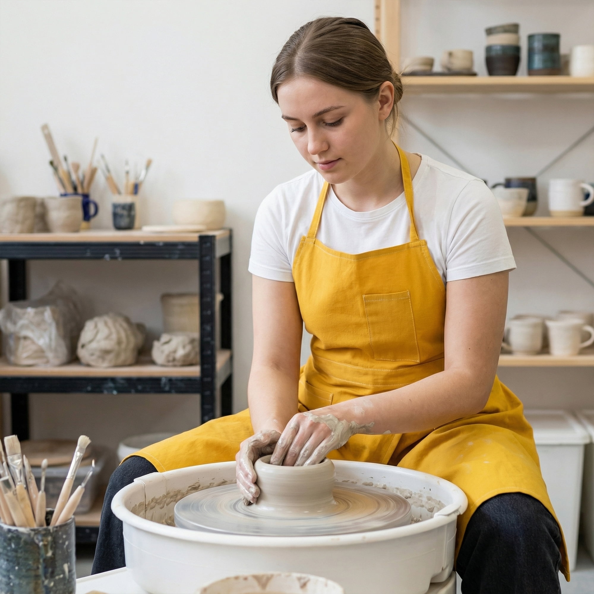 Unique Bargains Farmhouse Durable Cotton Apron with Pockets 32.4x31.9in Sunflower Yellow