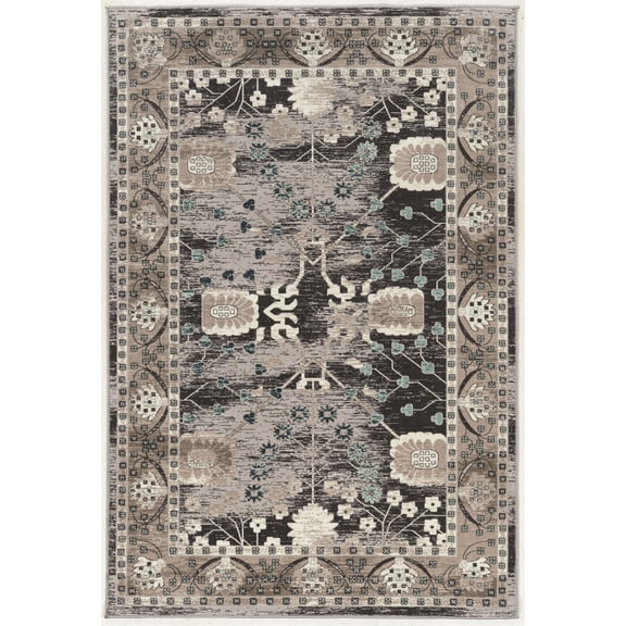 Linon Home Decor Vintage Area Rug or Runner Collection, Gray and Charcoal, 5' x 7.6'