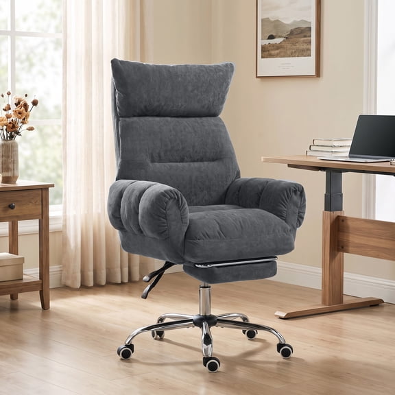 HOMCOM Criss Cross Office Chair with Flip-Up Armrests, Wide Seat, Reclining Cross Legged Desk Chair with Footrest, Swivel Wheels, Dark Gray