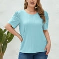 thumbnail image 2 of cfhntfmh Womens Summer Tops Dressy Casual Ruched Short Sleeve Crewneck Hollow out Blouses Solid Color Basic Tee Shirts, 2 of 7
