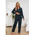 thumbnail image 4 of HEARTNICE Womens Flannel Pajama Set, Long Warm Pajamas Lightweight Pjs Set with Pockets,(Navy-Green Plaid,M), 4 of 6