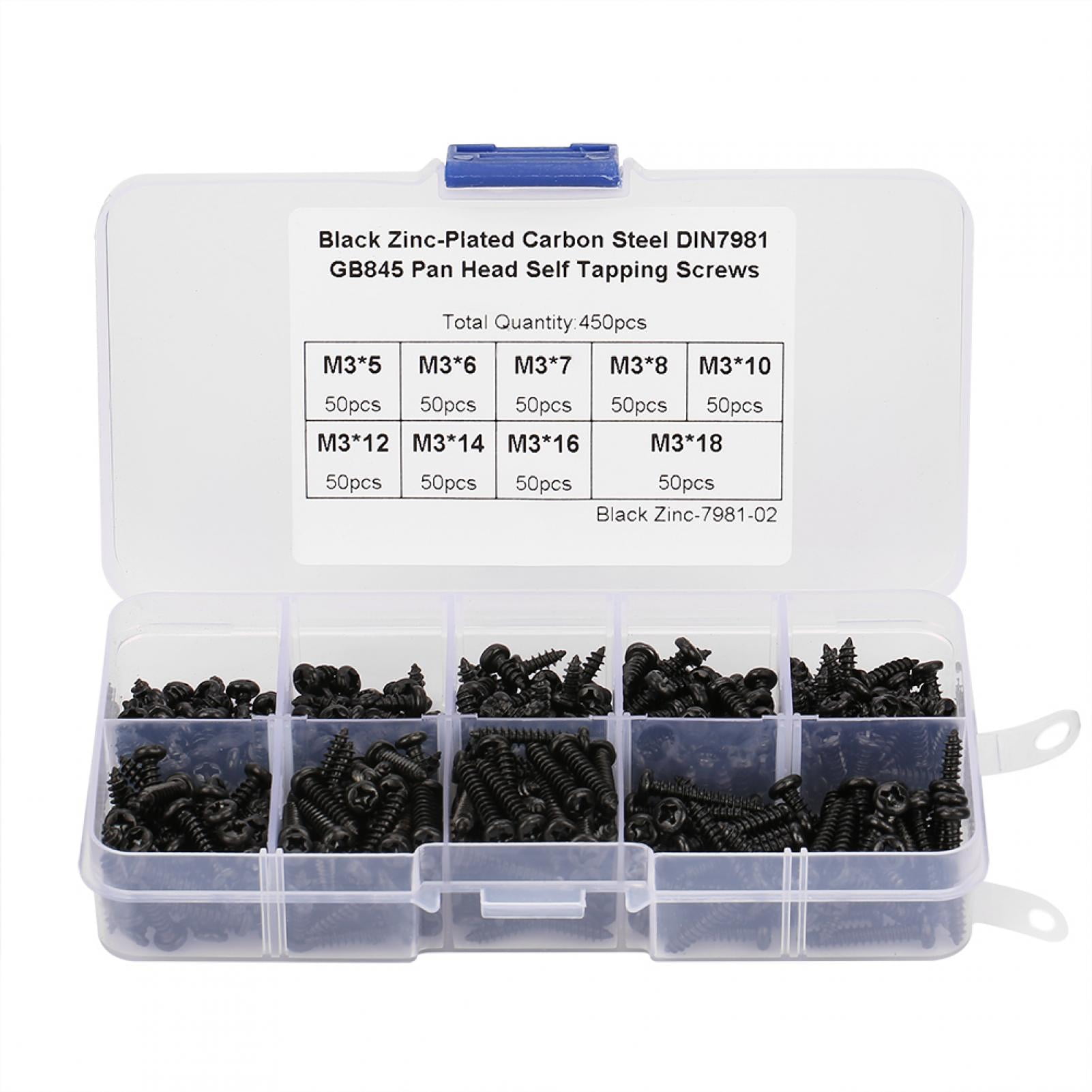 Screw,450Pcs Black M3 Cross Tapping Screw Pan Head Screw Luxury Finish