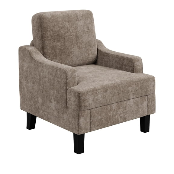 Garvee Chenille Accent Chair, Reading Chair with Scooped Arms for Living Room Bedroom, Light Brown