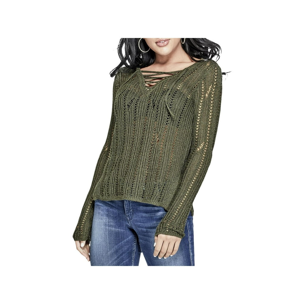GUESS Guess Womens Knit Metallic Pullover Sweater Green S Walmart