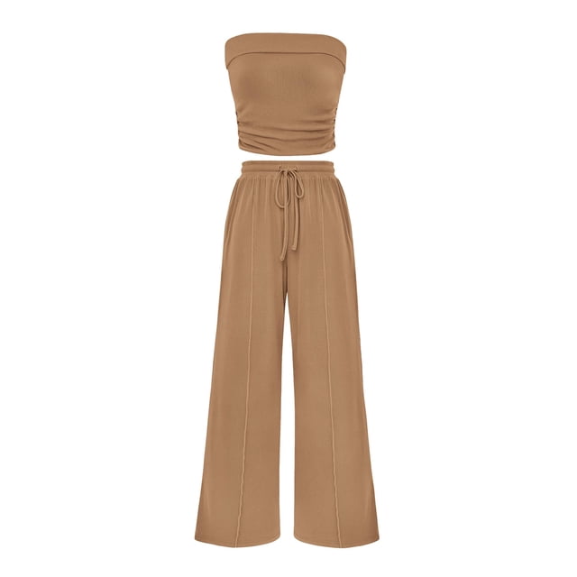 Conjunto de Mujer PRETTYGARDEN de 2 Piezas con Top y Pantalón de Punto Acanalado XL