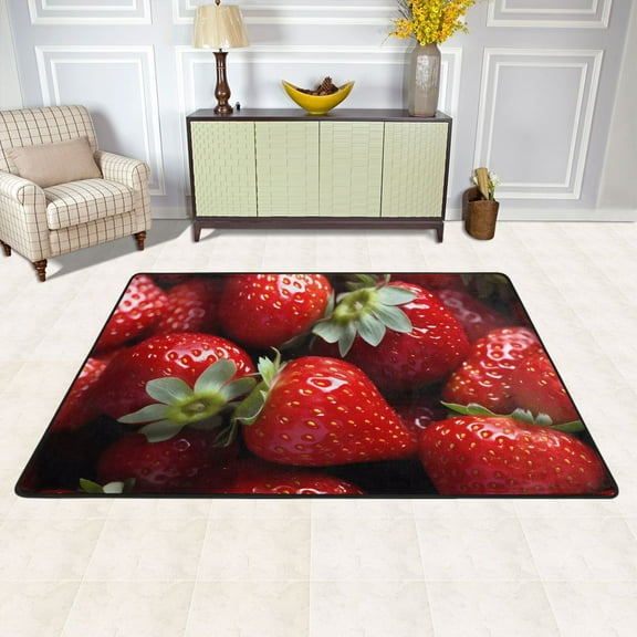 Area Floor Mats Strawberries Large Nursery Rugs Non-Slip Living Room Carpets Bedroom Doormat for Dinning Decor 36" x 24"