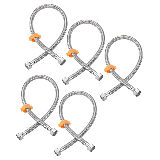 Grifo Suministro Línea Conector Unique Bargains 5uds G1/2 Hembra x G1/2 Hembra 24 Pulgadas Largo Trenzado 304 Inoxidable Acero Plateado Tono
