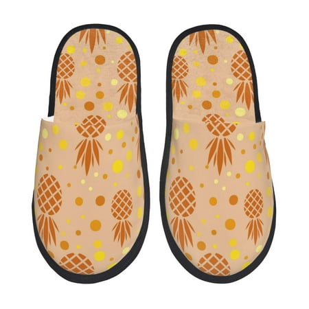 Balery Pineapples Slient Indoor Furry Fleece Comfort House Shoes Soft Non-Slip Home Shoes Cotton slippers House Slippers-- Medium
