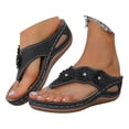 thumbnail image 3 of RotHome Women's Wedge Sandals Platform Flip Flops Comfortable Summer Dressy Thong Sandals Cushioned Footbed for Wedding Travel Beach Casual Black, 3 of 9